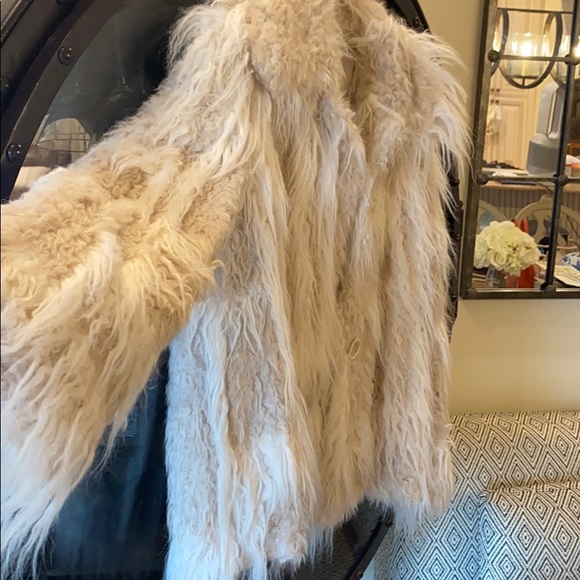 Helmut Lang Plaid Faux Fur Pea Coat - Picture 3 of 4